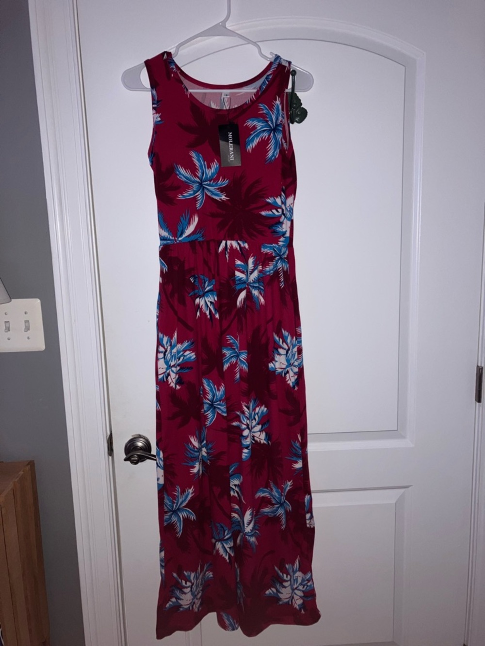 Tropical Print Tank Maxi Dress - Burgundy with Blue Floral, New!